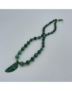 Malachite bead string with flat pendant (hand made in the Congo) 1 piece