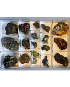 Azurite, Malachite xls, etc.; Laurion, Greece, 1 flat