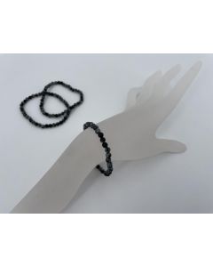 Wrist band, snow flake obsidian, 4 mm spheres, 1 piece