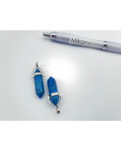 Gemstone stone point pendant; crystal, Apatite Blue, in metal setting, about 1 1/2 inch, 3.5 cm; 1 piece
