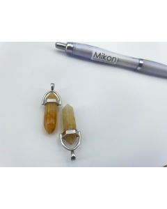 Gemstone stone point pendant; crystal, Citrine, in metal setting, about 1 1/2 inch, 3.5 cm; 1 piece