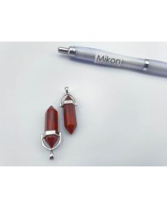 Gemstone stone point pendant; crystal, Red Jasper, in metal setting, about 1 1/2 inch, 3.5 cm; 1 piece