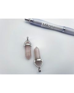 Gemstone stone point pendant; crystal, Rose Quartz, in metal setting, about 1 1/2 inch, 3.5 cm; 1 piece