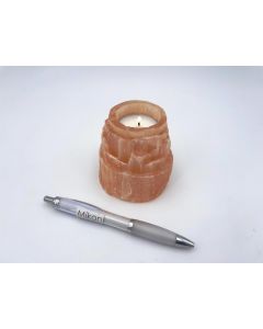 Selenite tea light, candle light holder; orange, raw, "mountain shape"; 1 piece
