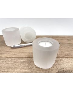 Selenite tealight, candle ligth holder, round, white, polished, app. 7 cm, 1 piece