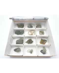 Chlorite, Mountain crystal xx, smokey quartz; greener crystal groups,  Zinggenstock, Switzerland, from the Strahler Rufibach; 1 lot with 12-16 pieces (mm-tn)
