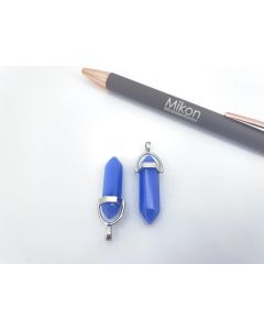 Gemstone stone point pendant; crystal, Colored Quartz Blue, in metal setting, about 1 1/2 inch, 3.5 cm; 1 piece