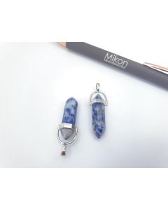 Gemstone stone point pendant; crystal, Sodalite, in metal setting, about 1 1/2 inch, 3.5 cm; 1 piece