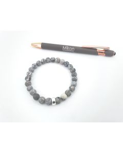 Wirst band for men, "Greystone", agate, grey, 8 mm spheres, 1 piece