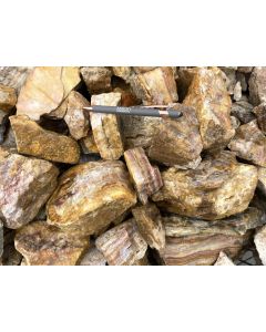 Jasper, "Crazy Lace"; orange, yellow, banded, Java, Indonesia; 100 kg