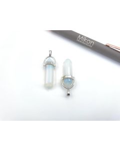 Gemstone stone point pendant; crystal, Opalite, in metal setting, about 1 1/2 inch, 3.5 cm; 1 piece