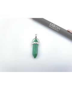 Gemstone stone point pendant; crystal, Synthetic Malachite, in metal setting, about 1 1/2 inch, 3.5 cm; 1 piece