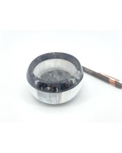 Selenite/Orthoceras tea light; black, white, large, approx. 10 cm; 1 piece