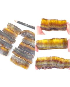 fluorite, honey fluorite, slices; polished, yellow-multicolored, Namibia; 1 lot with 10 pieces