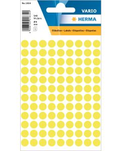 Adhesive lables (dots) fluorescent-yellow, 8 mm diameter, 1 small package, Made in Germany (!)