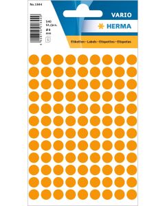 Adhesive lables (dots) fluorescent-orange, 8 mm diameter, 1 small package, Made in Germany (!)