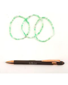 Wrist band, chrysoprase + silver, 3 mm spheres, faceted, 1 piece