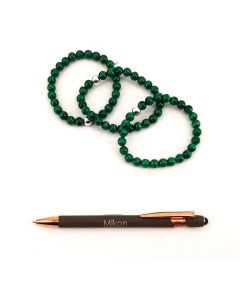 Wrist band, malachite with real silver sphere, 8 mm spheres, 1 piece