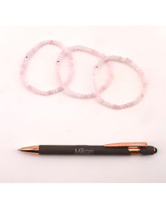 Wrist band made of rose quartz (facetted) and a real silver sphere, 4 mm spheres, 1 piece