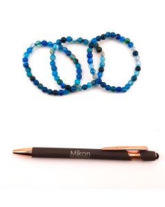 Wrist band, blue agate, faceted spheres, 6 mm, 1 piece