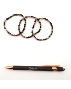 Wrist band, tourmaline (multicolour) + silver, 4 mm spheres, faceted, 1 piece
