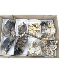 Epididymite xls, Smoky Quartz xls, Feldspar xls, Aegirine xls; Mt. Malosa, Zomba, Malawi; 1 unique flat (378)