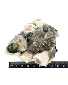 Eudidymite xls in Smokey Quartz with Aegirin xls; Mt. Malosa, Zomba, Malawi; Scab (605)