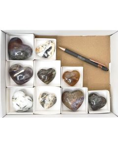 Diverse hearts, polished, Indonesia; 1 lot with 9 pieces