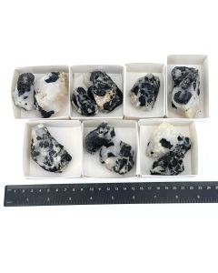 Schorl xls (black tourmaline) in quartz; Brazil; 800 g; 1 lot with 7 pieces