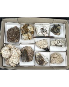 Niobiophyllite, Smoky Quartz, Feldspar, Aegirine xls; Mt. Malosa, Zomba, Malawi; 1 flat; unique