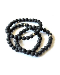 Wirst band for men with real silver sphere, lava, rough, 8 mm spheres, 1 piece