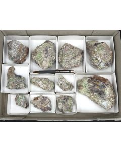 Creaseyite xls, native Gold, Mimetite xls, Wulfenite xls; Tiger, AZ, USA; 1 flat; unique (5)
