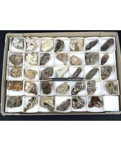 Smoky Quartz, Pyrochlore, Feldspar xls; Mt. Malosa, Zomba, Malawi; 1 flat, unique (22)