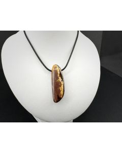 Matrix Opal; Boulder Opal; 40 ct, 40 × 13 × 8 mm; as pendant with leather cord; unique piece 
