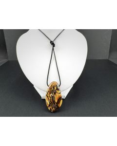 Matrix Opal; Koroit Nut Boulder Opal; 85 ct, 50 × 25 × 8 mm; as pendant with leather cord; unique piece 
