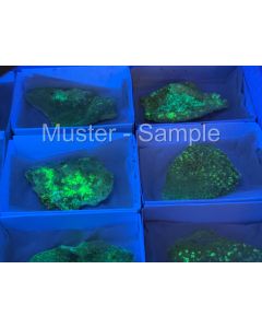 Andersonite xls (SWUV-active!); Sodium Zippeite xls (SWUV-active!); D-Day Mine, Utah, USA; 1 half size flat